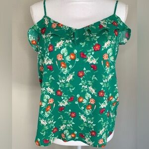 Old Navy Women Green Floral Ruffle Tank Top Size Medium
